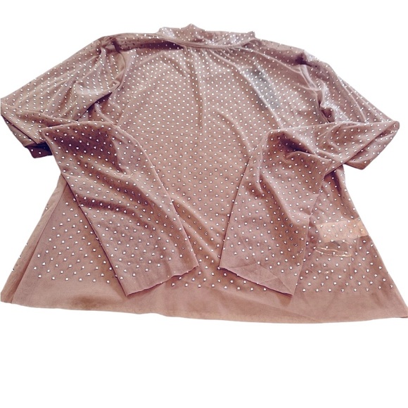 Lulus Glitter Sheer Mesh Rhinestone Long Sleeve Top Beige Womens Size Large - Picture 8 of 14